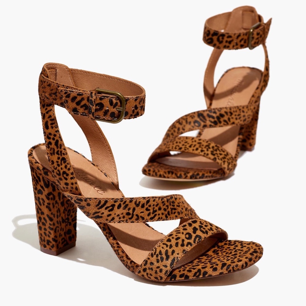 Madewell Liv Sandal Leopard Calf Hair. Brown/Black NIB Size 7